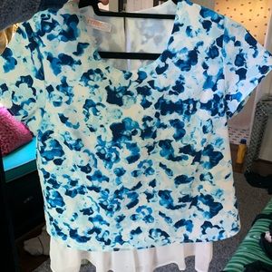 Renee C turquoise/ light blue flower Blouse